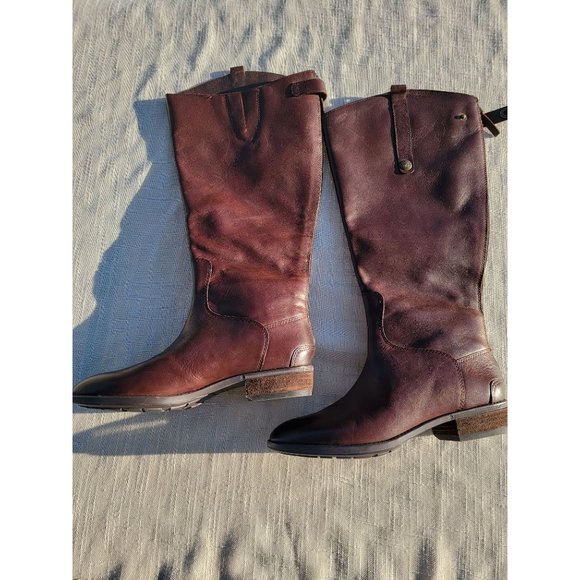 Slightly worn Sam Edelman's PENNY LEATHER RIDING BOOT, dark brown. Size 8W - Picture 3 of 6